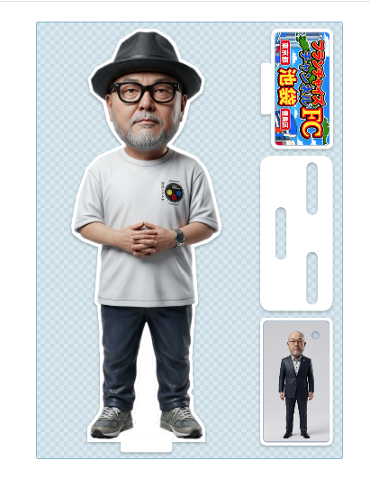 アクリルスタンドのシートのサンプル（本体・ネーム板・台座・キーホルダー）